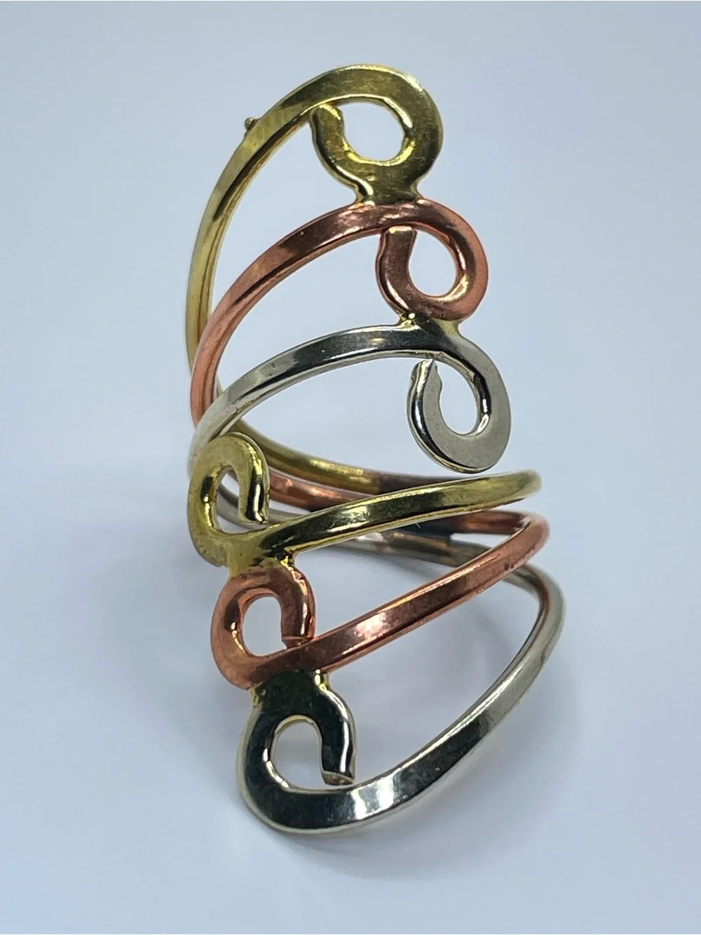 Vintage Taxco Style Tri Tone Gold Silver Copper Ring Wide Band Southwestern Sz 7